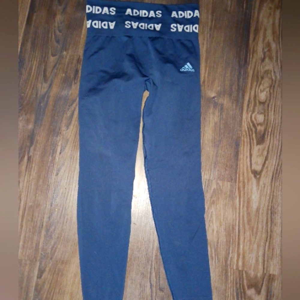 ADIDAS LADIES WOMEN SMALL SM S HIGH WAISTED WIDE WAISTBAND LEGGINGS WORN 1X